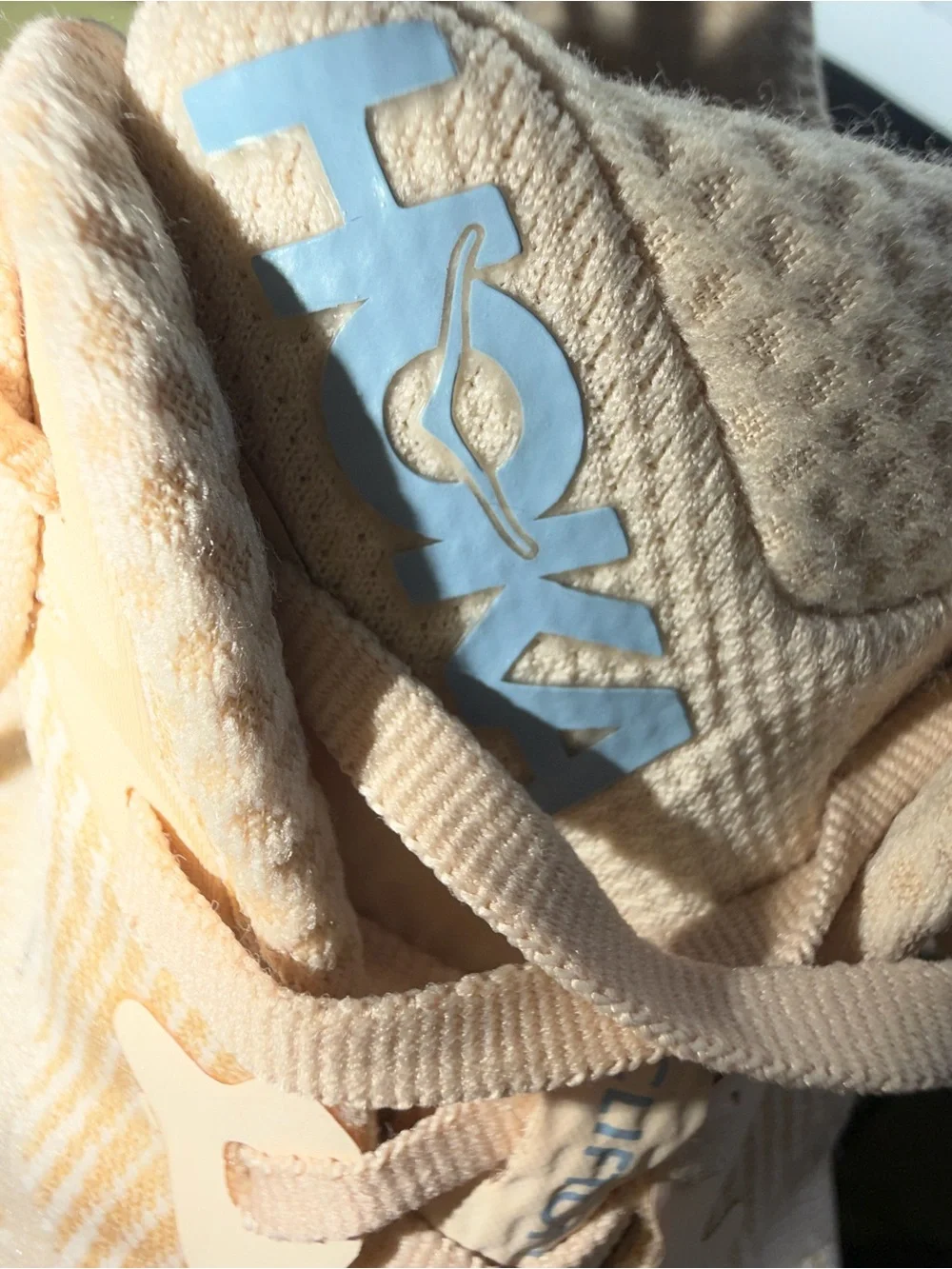 Hoka Women's Beige and Light Blue Performance Running Shoes